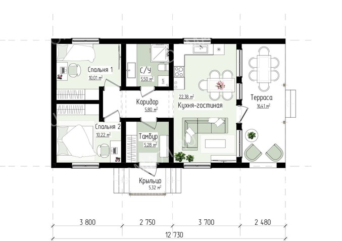 Планировка Барнхаус 80кв.м проект 46