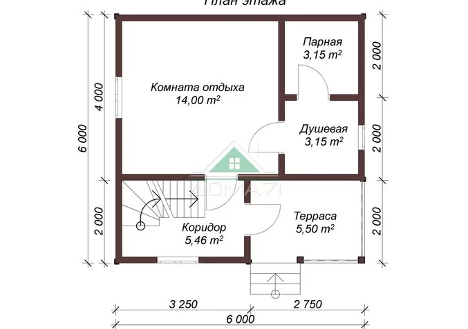 Баня каркасная 6х6 проект 7