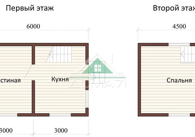 Каркасный дачный дом 4х6 проект 2