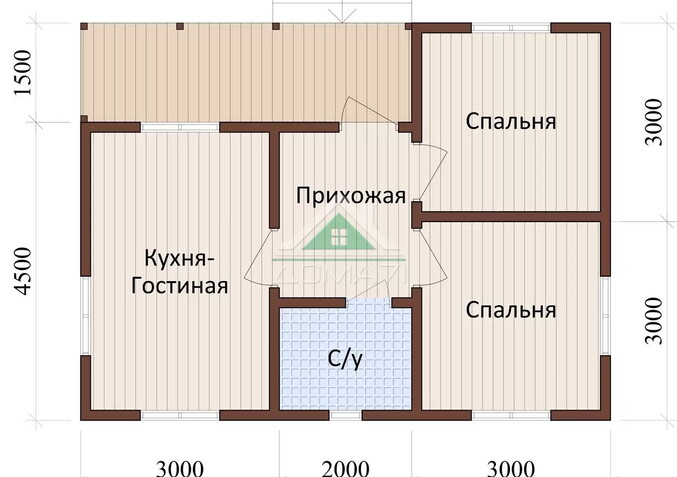Каркасный одноэтажный дачный дом 6х8 проект 9