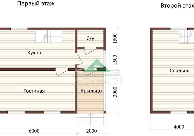 Каркасный дачный дом 6х8 проект 26