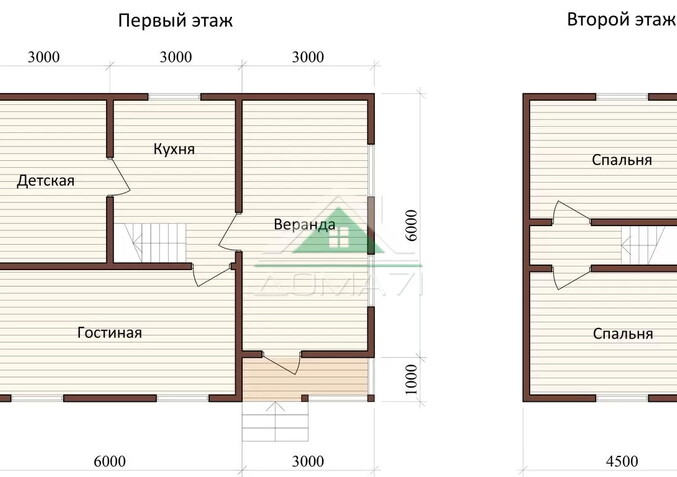 Каркасный дачный дом 7х9 проект 34