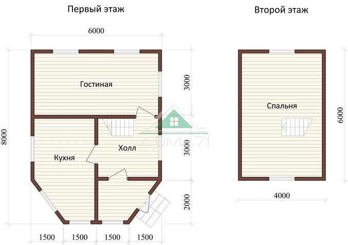 Каркасный дачный дом 6х8 проект 39
