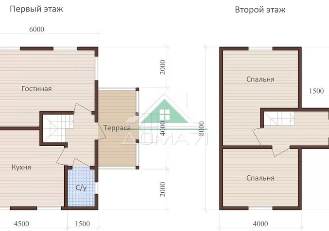 Каркасный дачный дом 8х8 проект 40