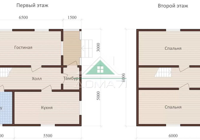 Каркасный дачный дом 8х8 проект 42