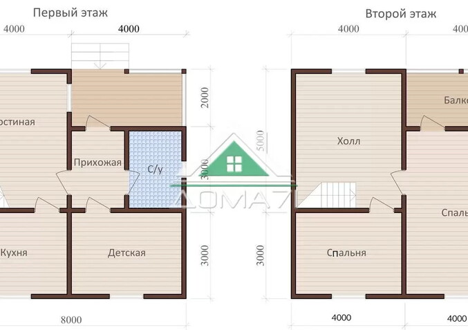 Каркасный дачный дом 8х8 проект 44