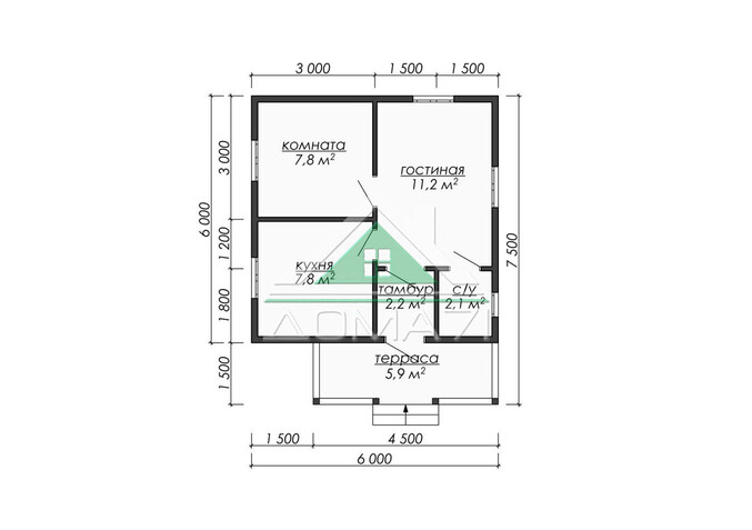 Дачный дом одноэтажный 6х6 проект 48