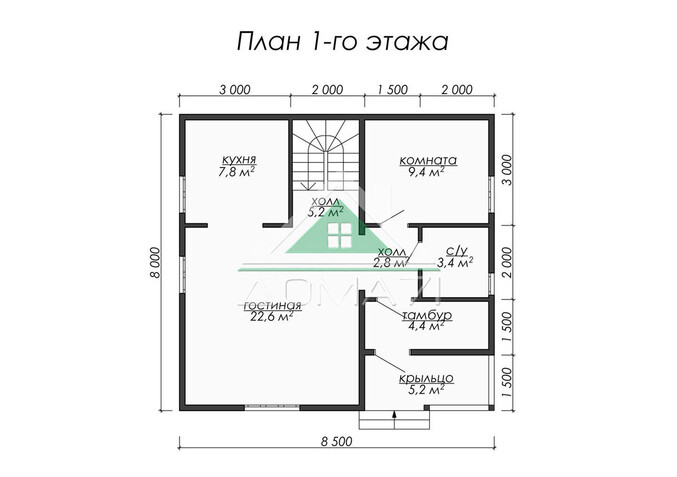 Каркасный дом 8.5×8 проект 52