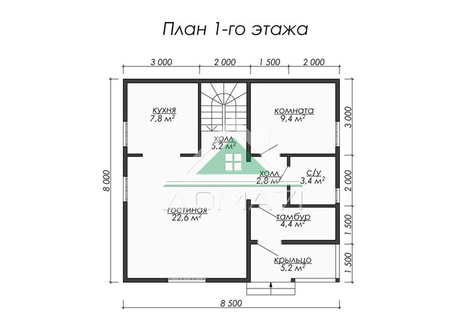 Каркасный дом 8.5×8 проект 52