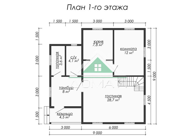 Каркасный дом 9×9 проект 54