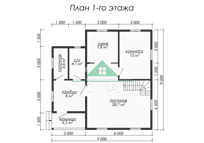 Каркасный дом 9×9 проект 54