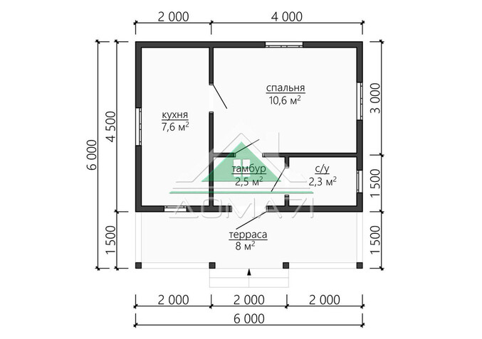 Дачный дом одноэтажный 6х6 проект 49