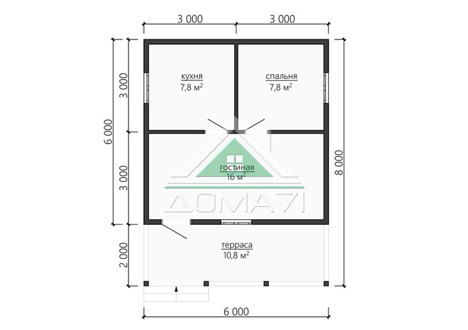 Дачный дом одноэтажный 6х8 проект 50