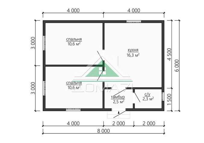 Дачный дом одноэтажный 6х8 проект 51