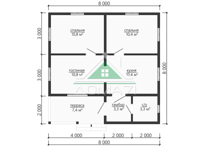 Каркасный дом 8×8 одноэтажный проект 58
