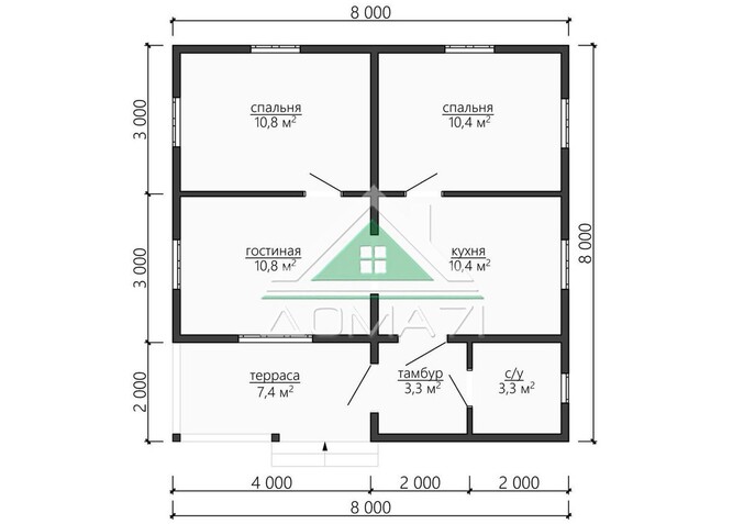 Дачный дом одноэтажный 8х8 проект 52