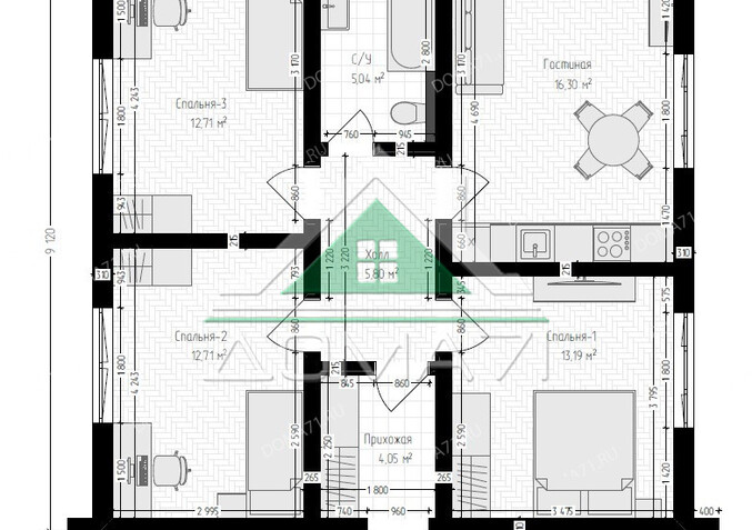 Каркасный дом 71 кв.м одноэтажный проект 77