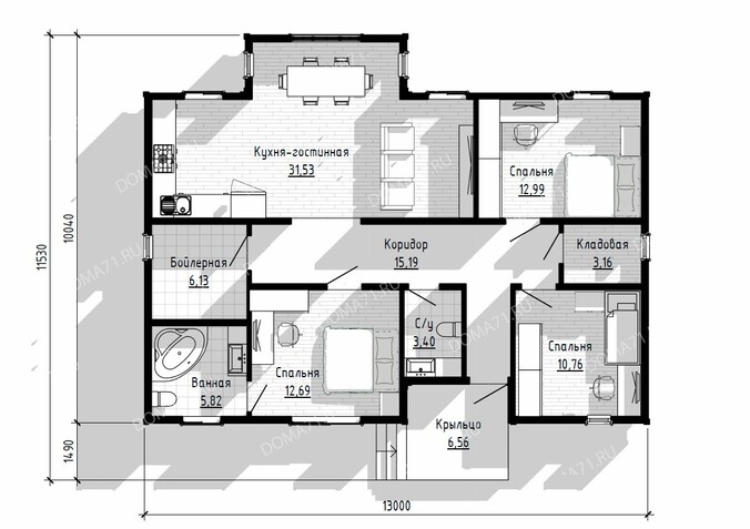 Каркасный дом 110 кв.м одноэтажный проект 68