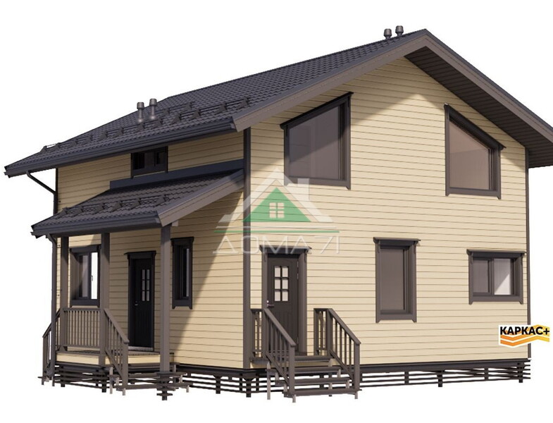 Каркасный дом 8×9 в 2 этажа проект №67