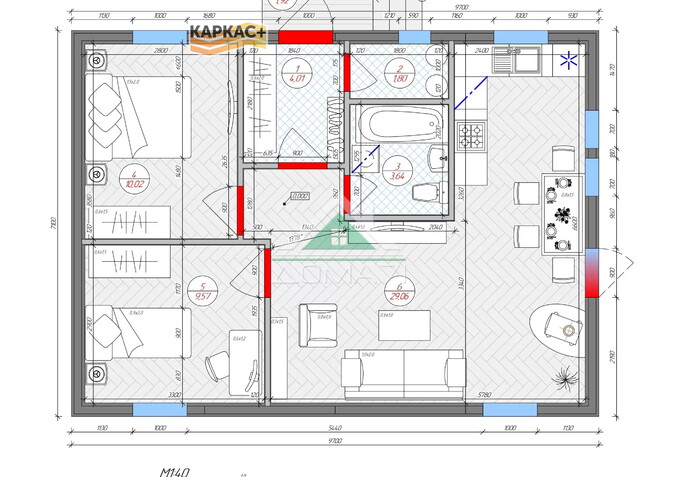 Каркасный дом 9,7×7,1 из сухой строганной доски