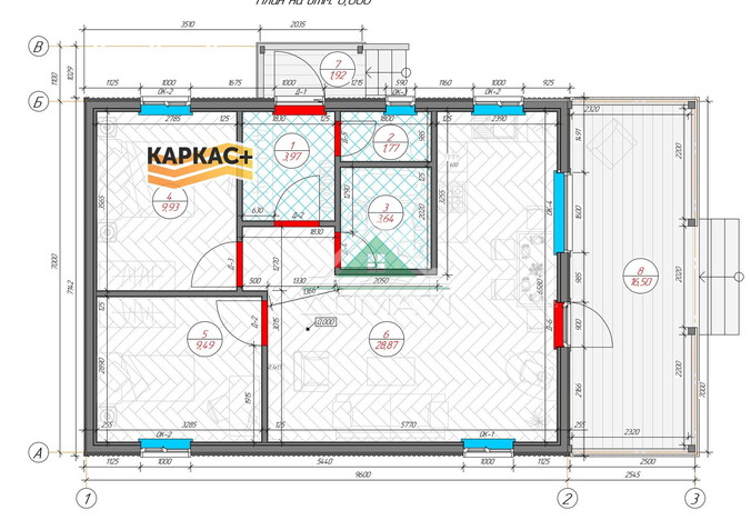 Каркасный дом 12х8 из сухой строганной доски