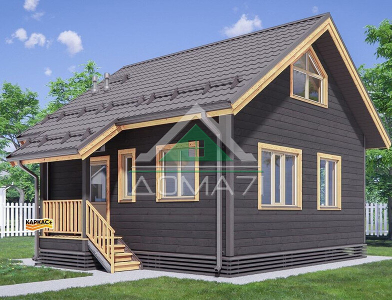 Каркасный дом 7×8 с мансардным этажом №64