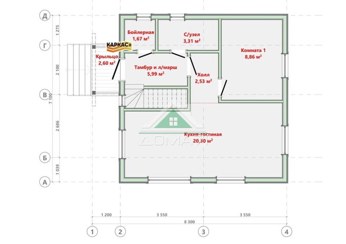 Каркасный дом 7×8 с мансардным этажом №64