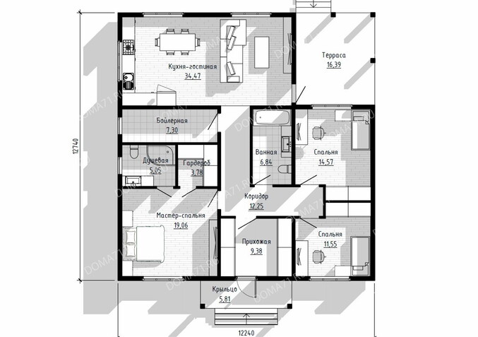 Каркасный дом 150 кв.м одноэтажный проект 70