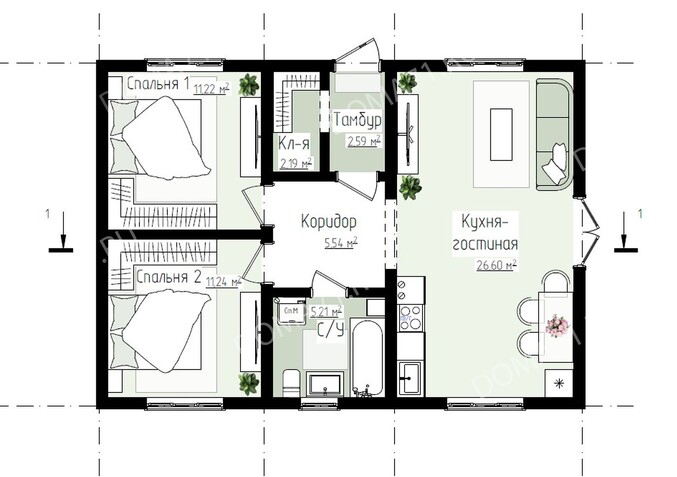 Каркасный дом 65 кв.м планировка