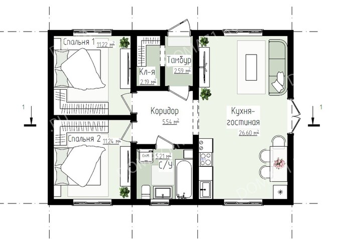 Каркасный дом 65 кв.м планировка