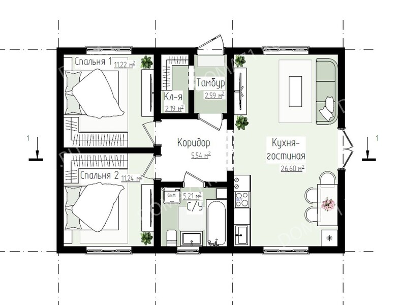 Каркасный дом 65 кв.м планировка