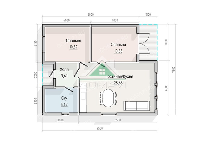 Барнхаус каркасный 9.5×7.5 проект 72