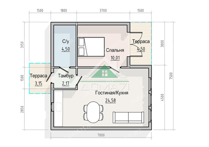 Барнхаус 7×7.5 проект 71