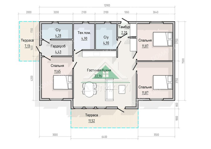 Каркасный дом Барнхаус 120 кв.м 12.9×8.3 проект 74