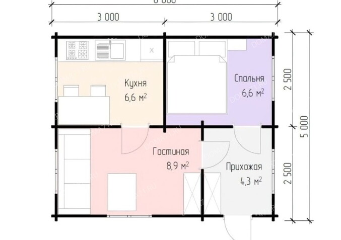 Дачный дом 5х6 из бруса. Проект 22