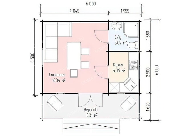 Дача из бруса 6х6. Проект 28