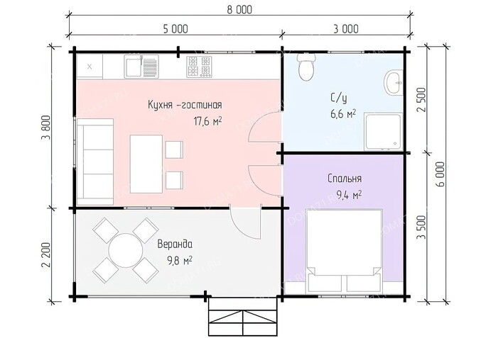 Дом из бруса 6х8. Проект 38