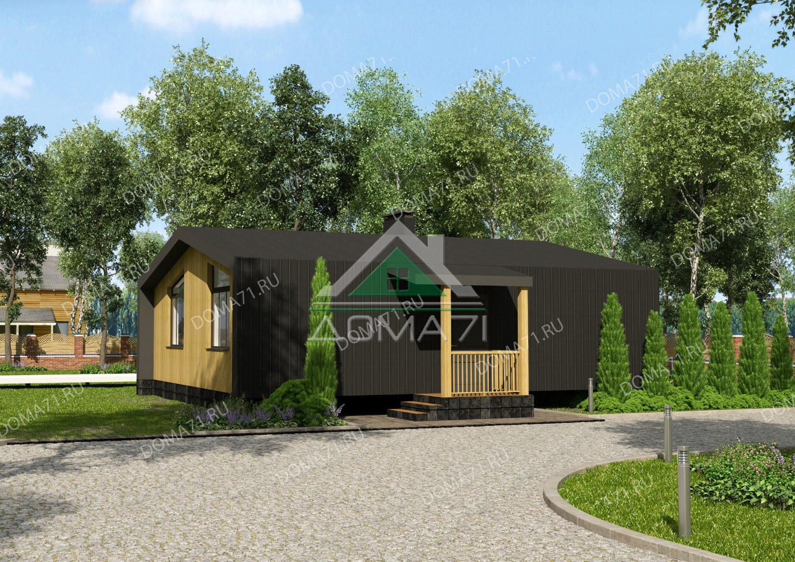 Проект дома Каркасный дом 71 кв.м одноэтажный проект 77