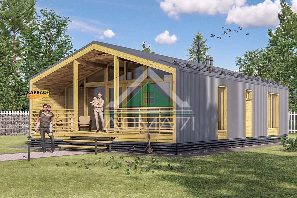 Проект дома   Каркасный дом 8х12 из сухой строганной доски №60
