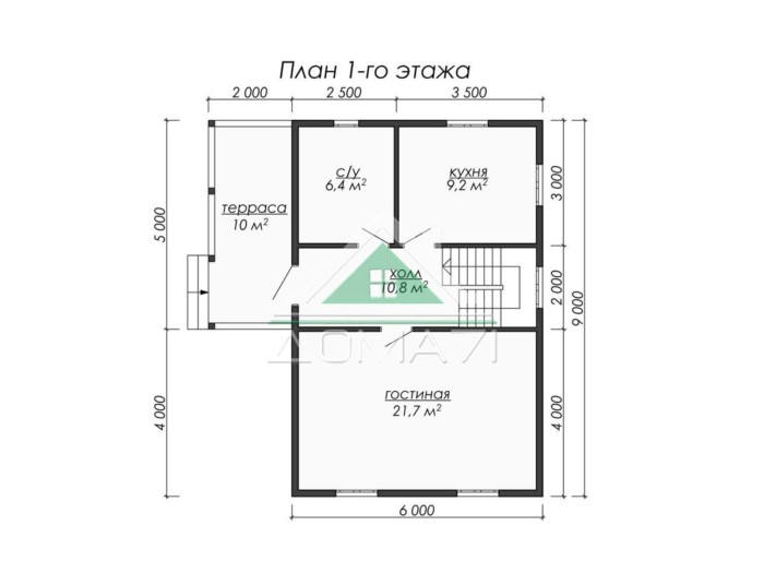Каркасный дом 6x9 в Туле план 1 этажа
