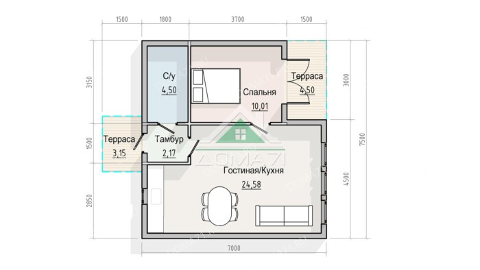 Барнхаус 6х6 планировка